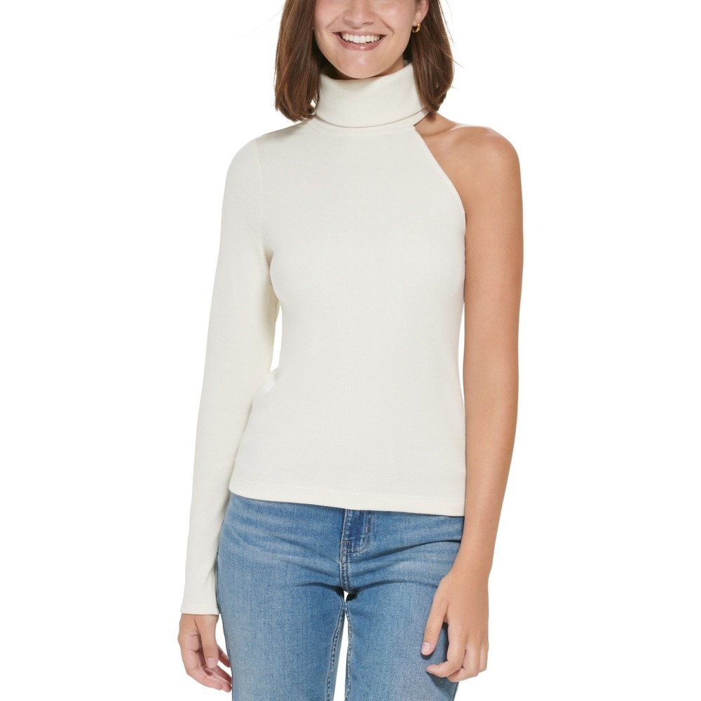 Calvin Klein Jeans Women's One-Shoulder Turtleneck Top - Porcelain Size XL